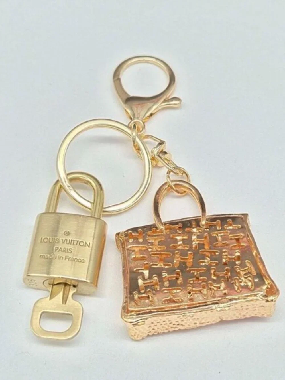 Authentic Louis Vuitton Gold Padlock & Key 🔒 LV Bag Charm Unbranded Keychain